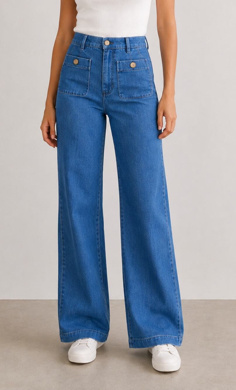 Sezane Denim Dan Trouser Jeans Womens Size 34 US 2 Medium Wash Patch Pockets